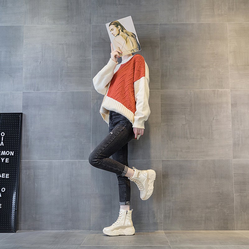 Thick-Soled Increased 7Cm Leather Father Shoes Women'S 2025 Spring Versatile Korean Thick-Soled Muffin Fleece-Lined Casual Cotton Shoes - Image 5